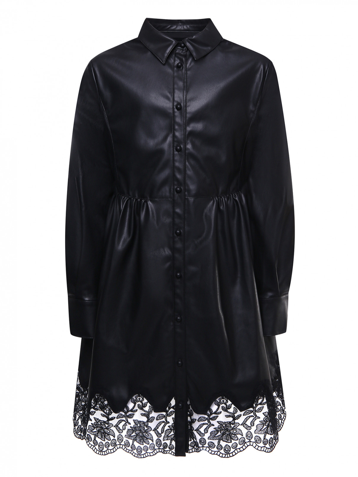 Платье на кнопках с кружевом Ermanno Scervino Junior  –  Общий вид  – Цвет:  Черный