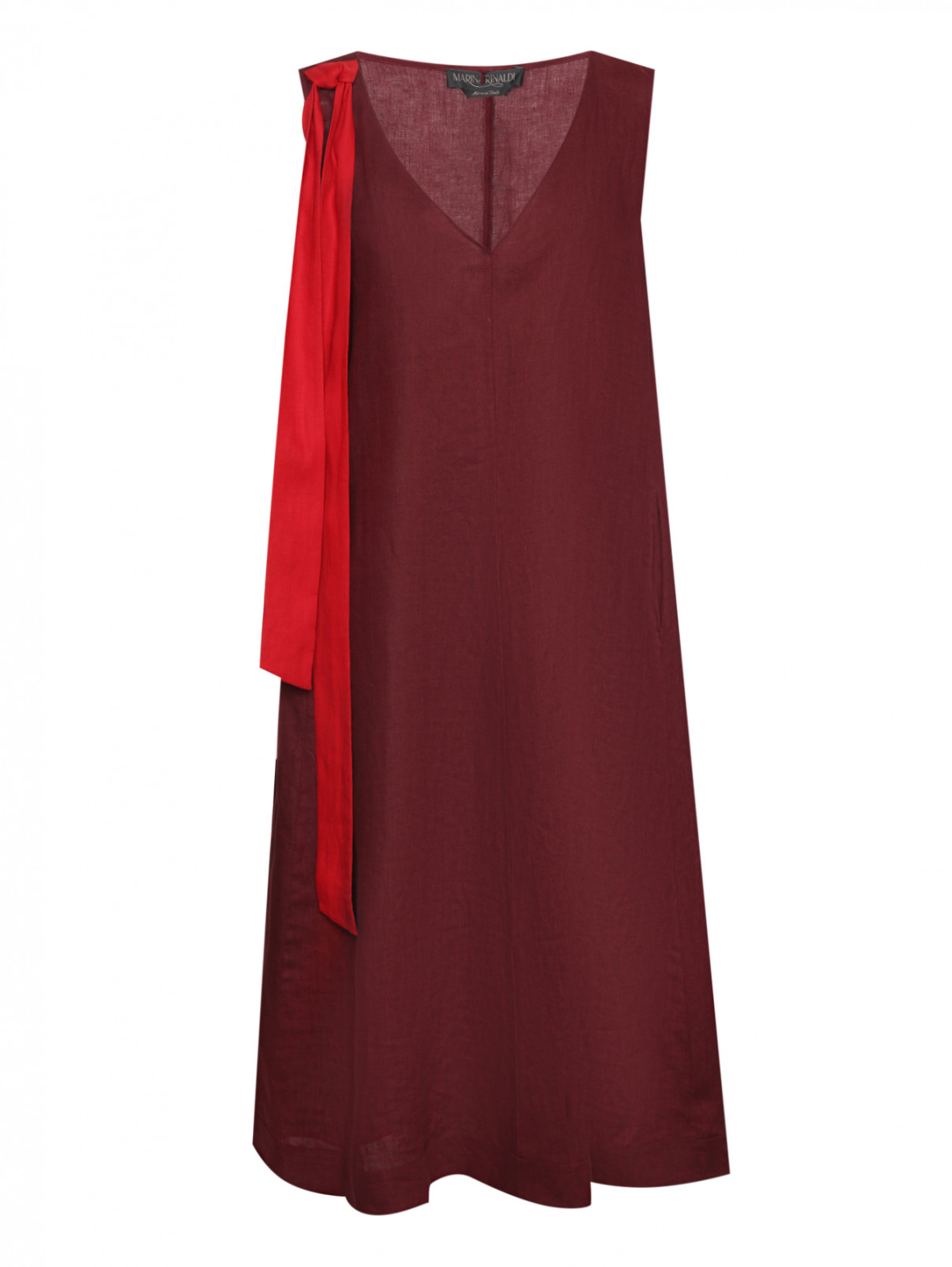 Платье из льна с V-образным вырезом Marina Rinaldi  –  Общий вид  – Цвет:  Красный