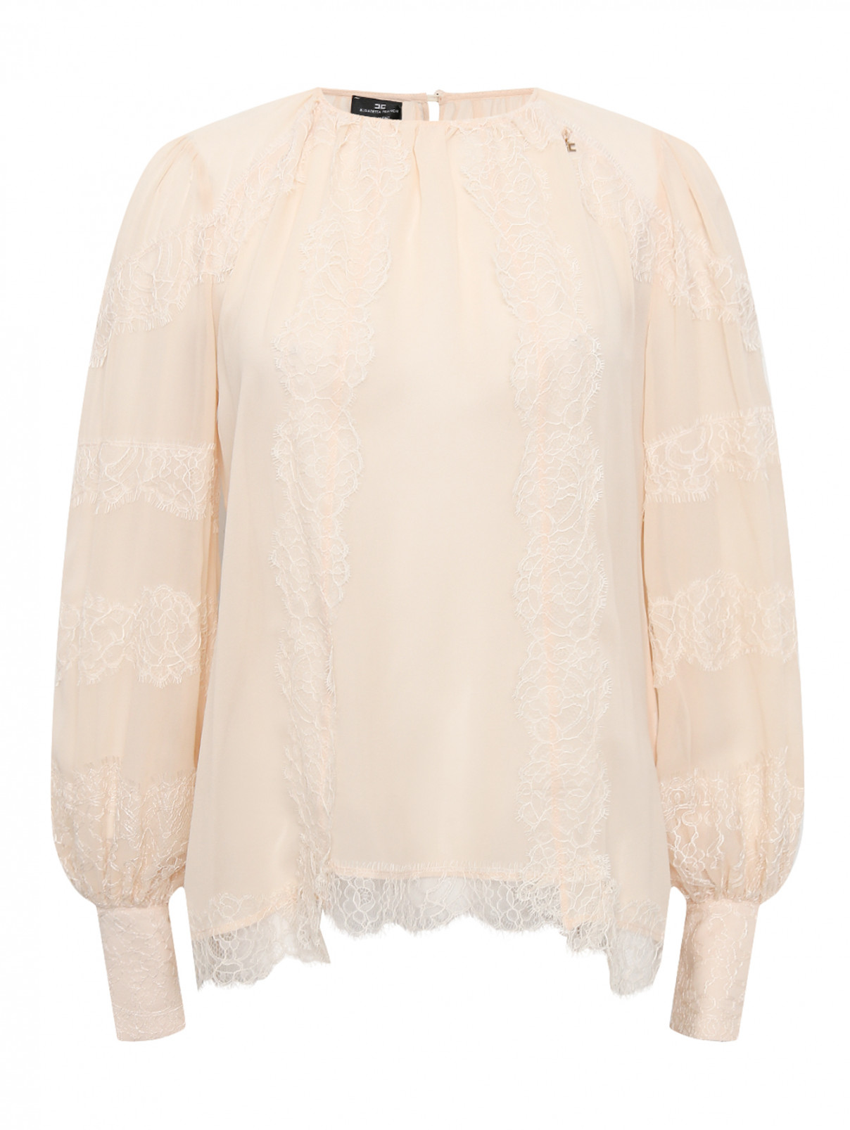 Блуза из шелка декорированная кружевом Elisabetta Franchi  –  Общий вид  – Цвет:  Розовый