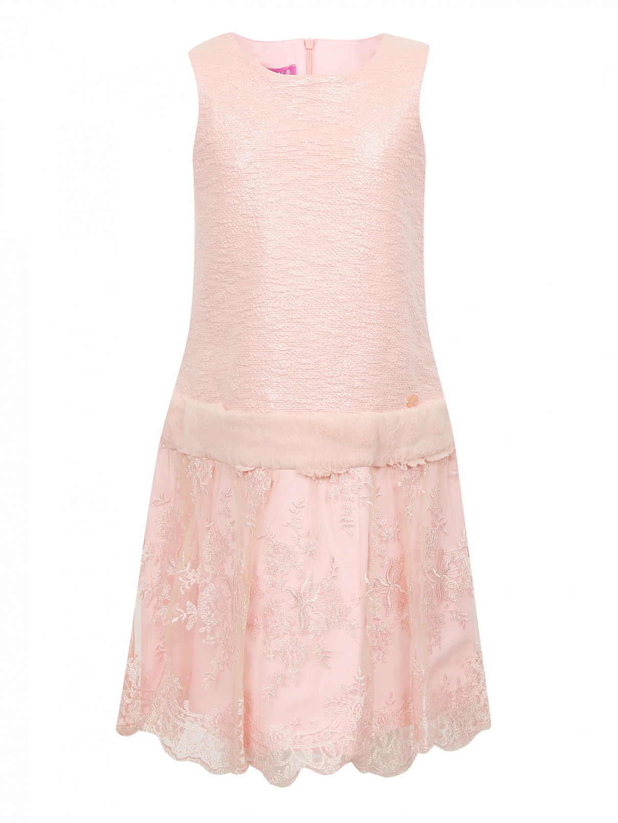 Платье с кружевной юбкой и отделкой мехом Val Max  –  Общий вид  – Цвет:  Розовый