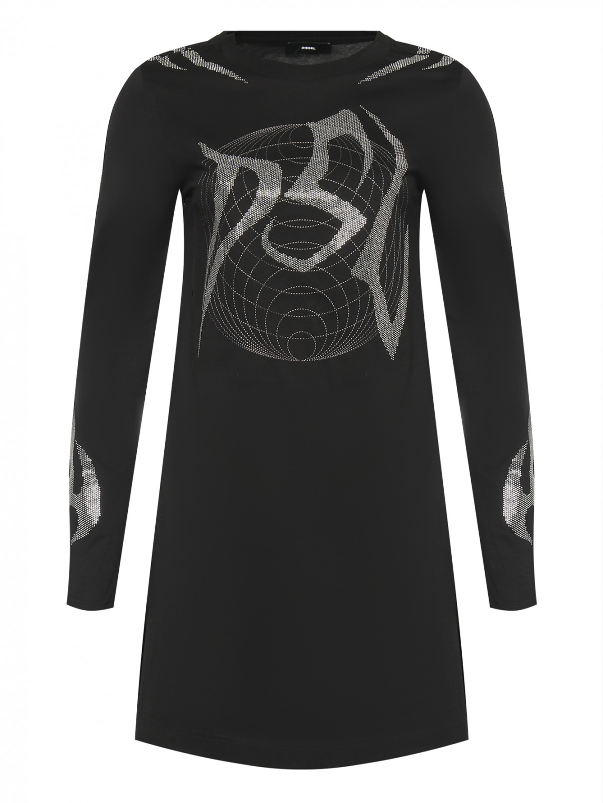 Трикотажное платье с вышивкой и аппликацией Diesel  –  Общий вид  – Цвет:  Черный