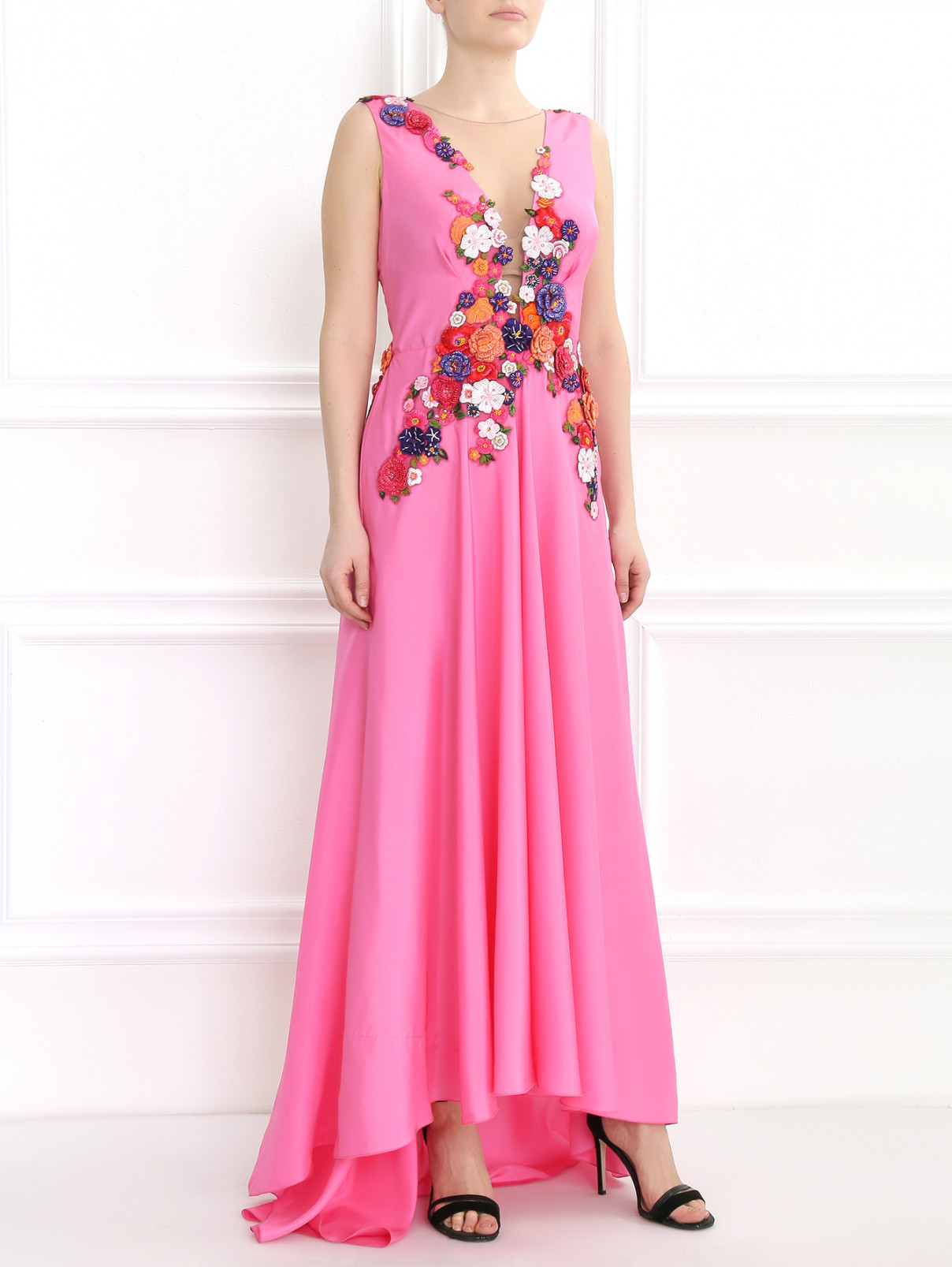 Платье-макси из шелка с декоративной отделкой Alberta Ferretti  –  Модель Общий вид  – Цвет:  Розовый