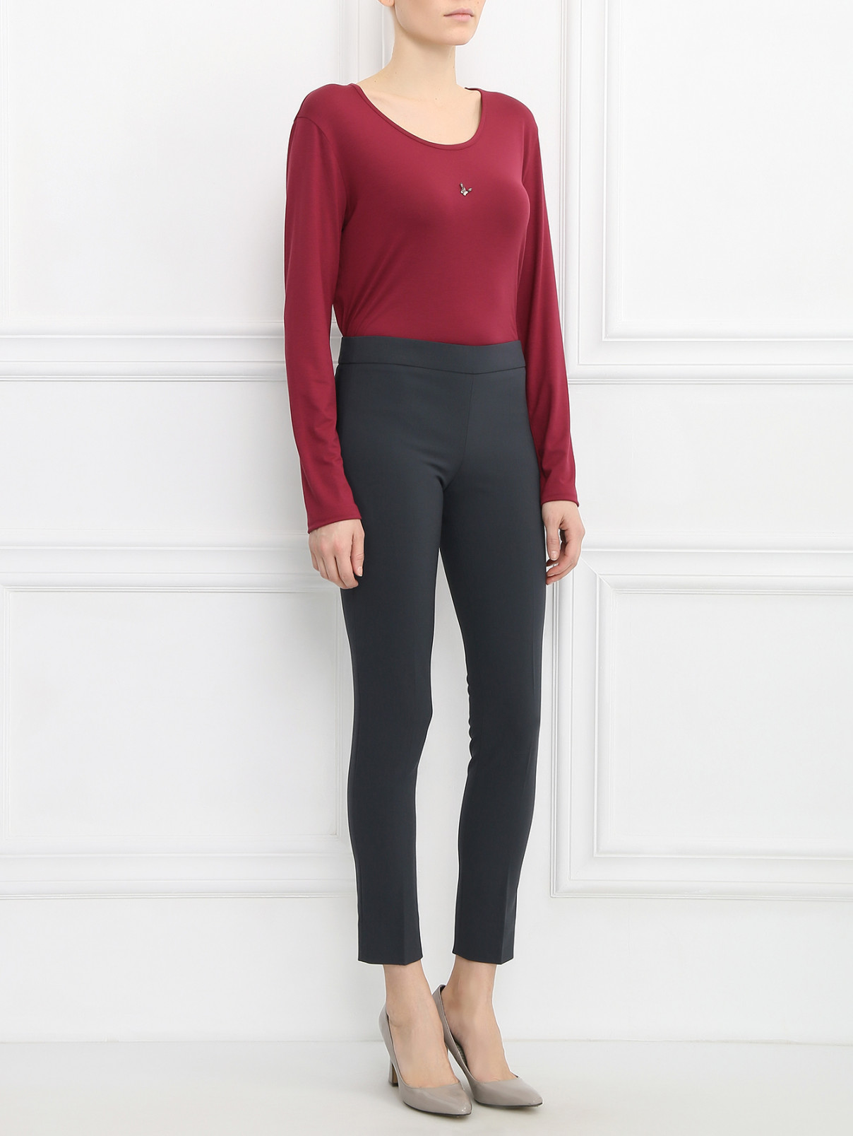 Зауженные брюки из шерсти Emporio Armani  –  Модель Общий вид  – Цвет:  Серый