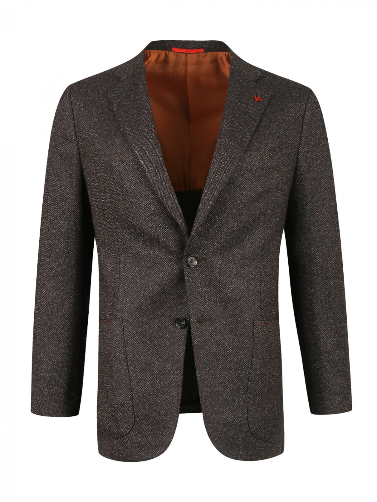 Пиджак из шерсти с узором Isaia  –  Общий вид  – Цвет:  Коричневый