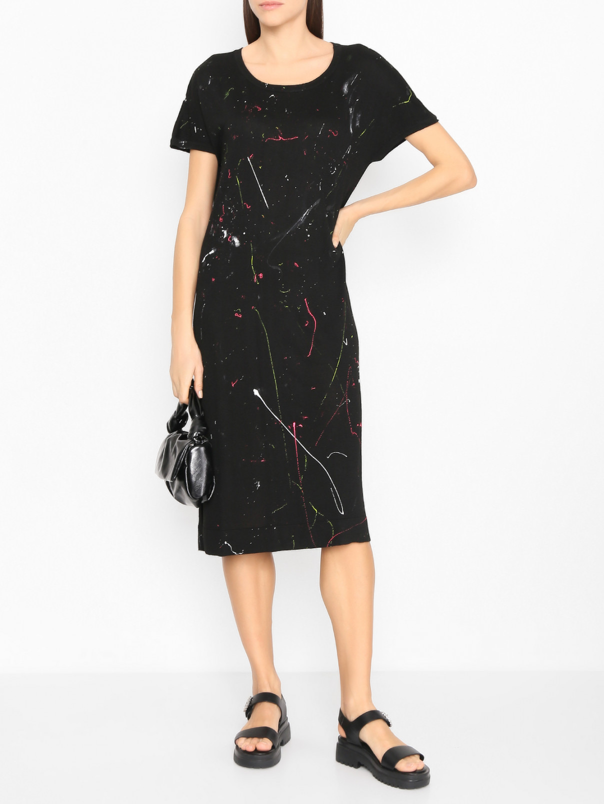 Трикотажное платье из вискозы с узором Shade  –  МодельОбщийВид  – Цвет:  Черный