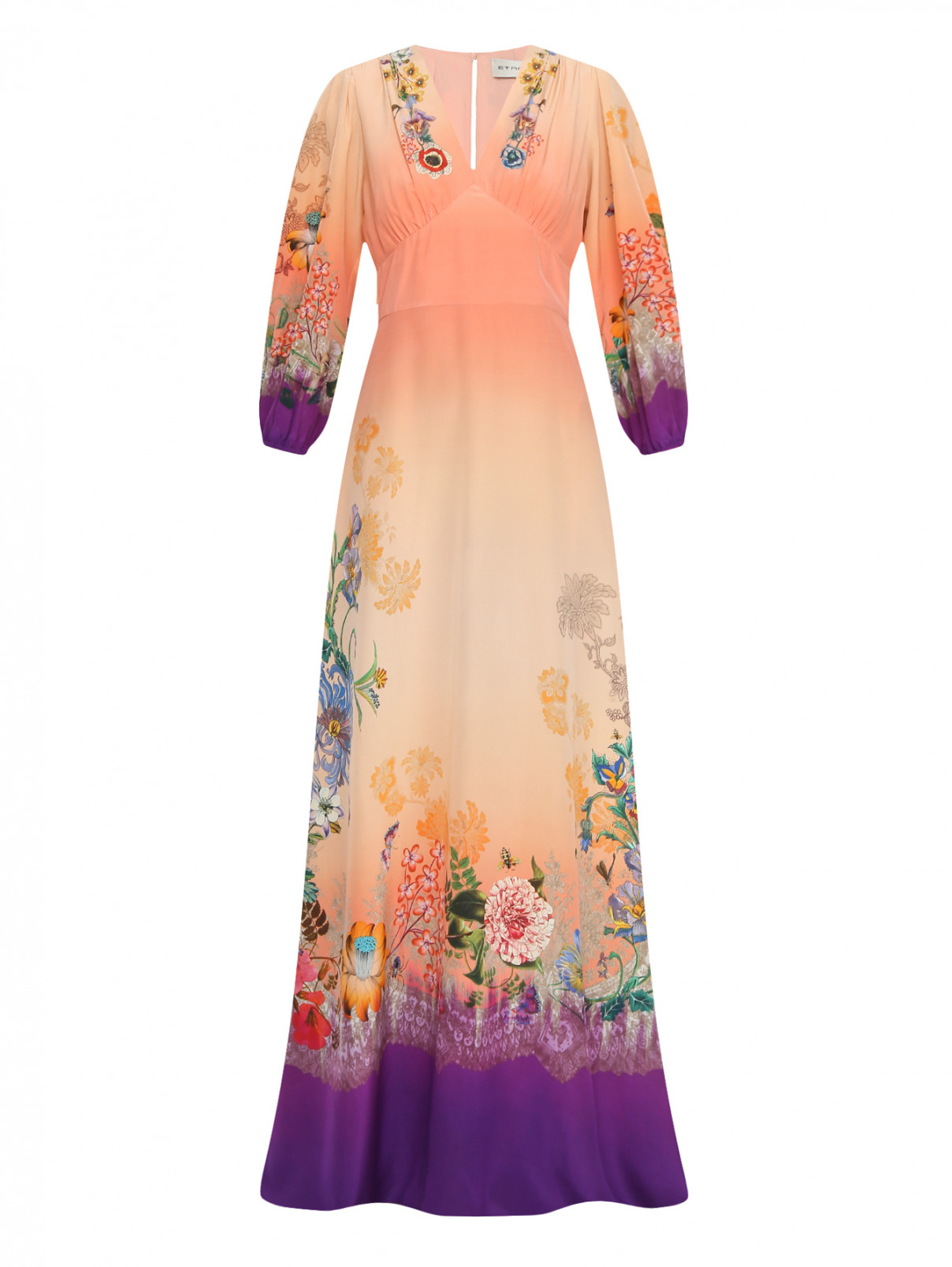 Платье-макси из шелка с цветочным узором Etro  –  Общий вид  – Цвет:  Розовый