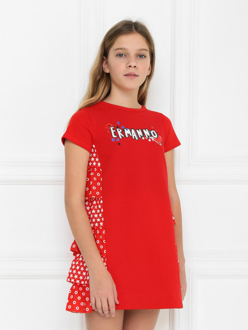 Платье из трикотажа и хлопка с принтом Ermanno Scervino Junior - МодельВерхНиз