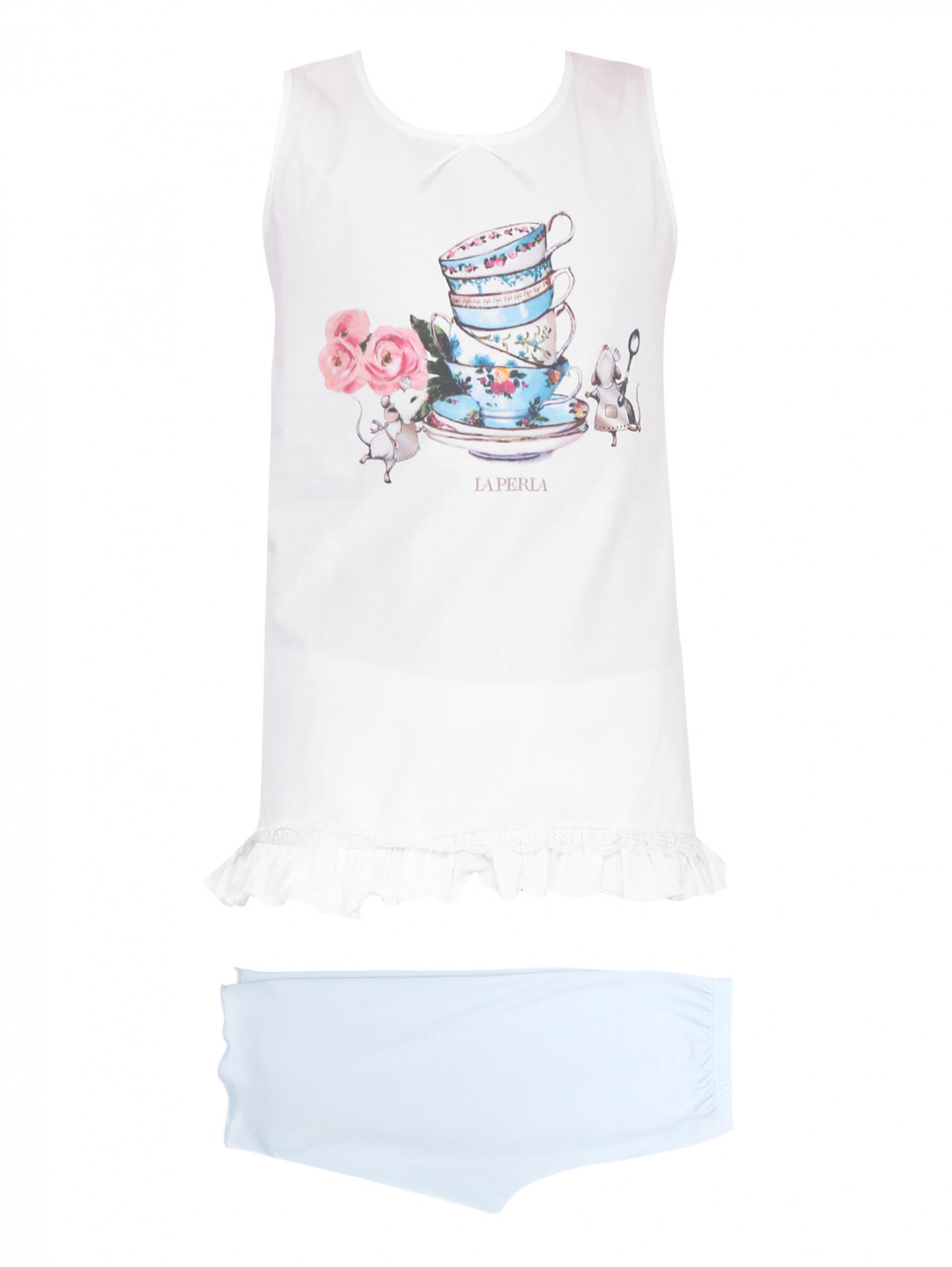Пижама трикотажная с принтом La Perla  –  Общий вид  – Цвет:  Белый