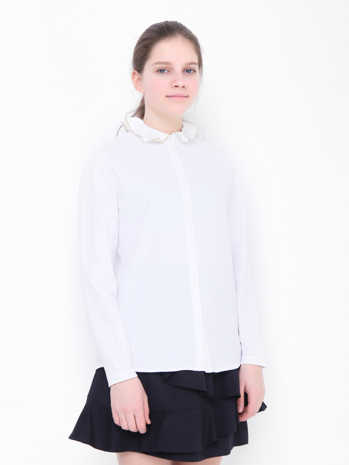 Хлопковая блуза с отложным воротником Aletta Couture  –  МодельВерхНиз  – Цвет:  Белый
