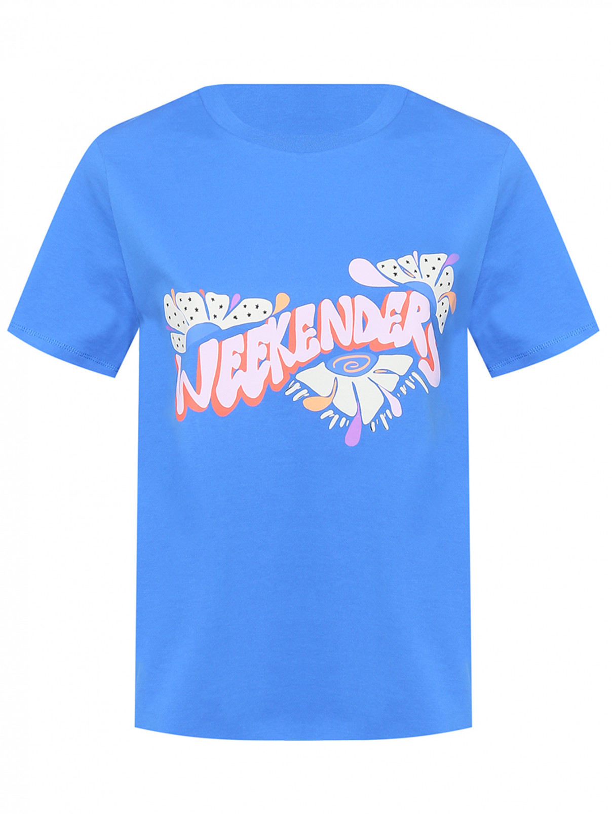 Трикотажная футболка с принтом Weekend Max Mara  –  Общий вид  – Цвет:  Синий
