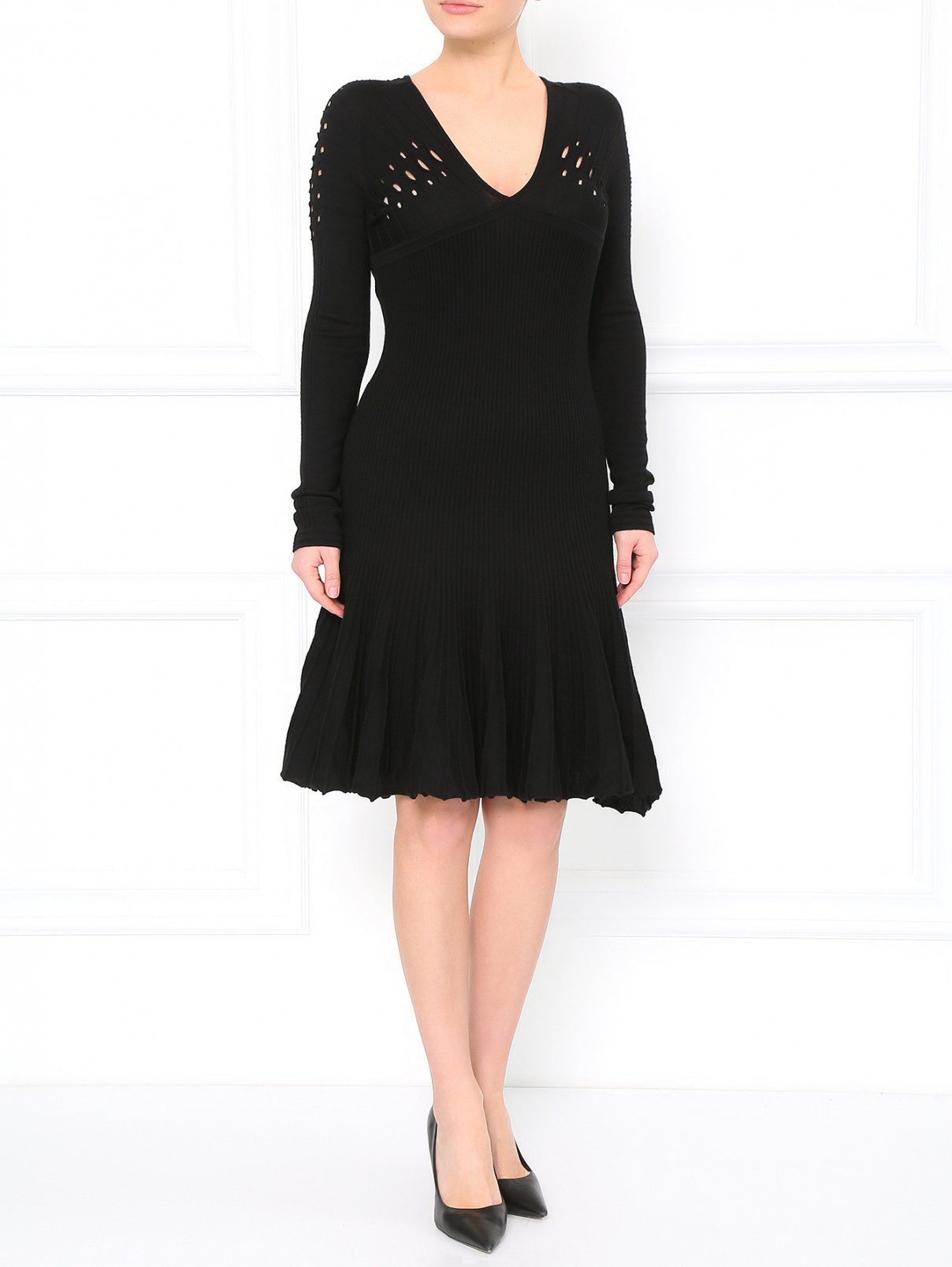 Трикотажное платье с вырезом Versace 1969  –  Модель Общий вид  – Цвет:  Черный