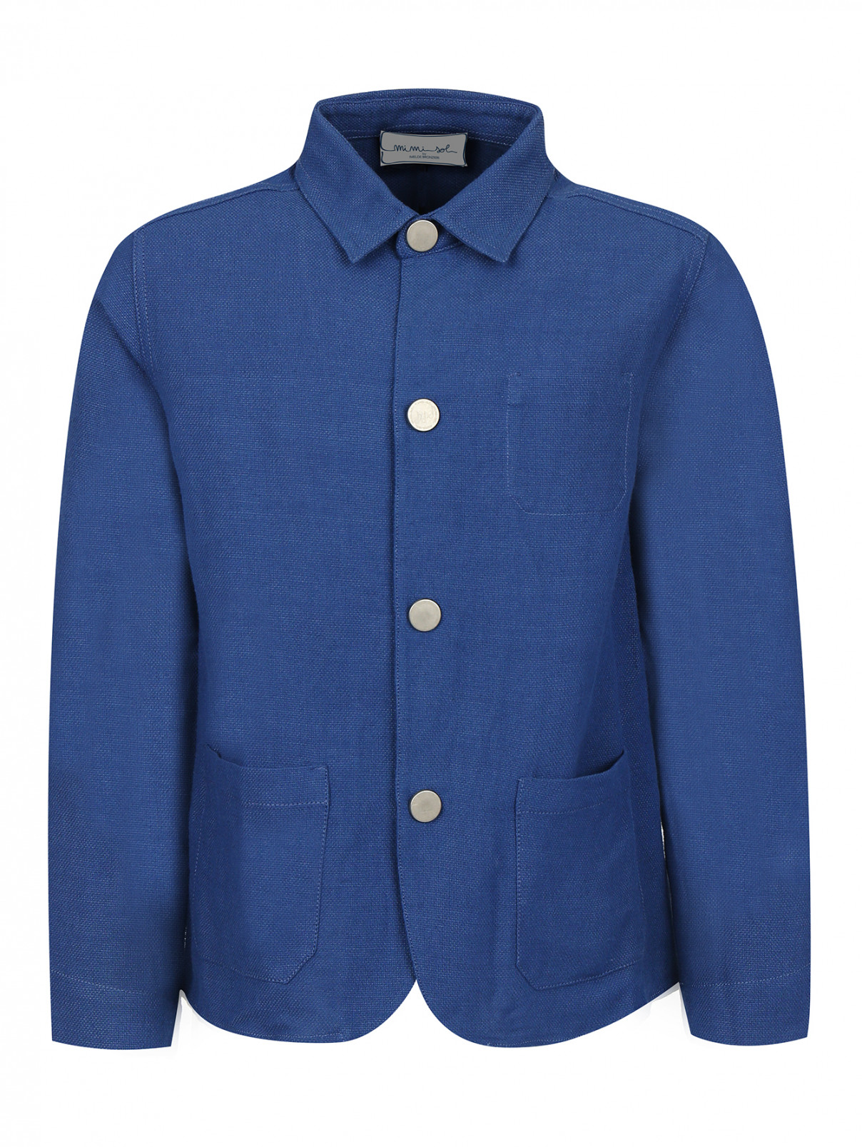 Пиджак из хлопка и льна с накладными карманами MiMiSol  –  Общий вид  – Цвет:  Синий