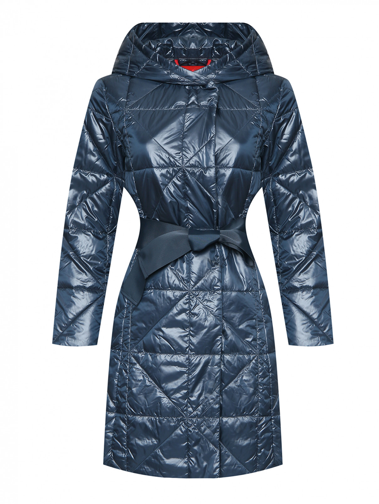 Стеганая куртка с поясом и капюшоном Max&Co  –  Общий вид  – Цвет:  Синий
