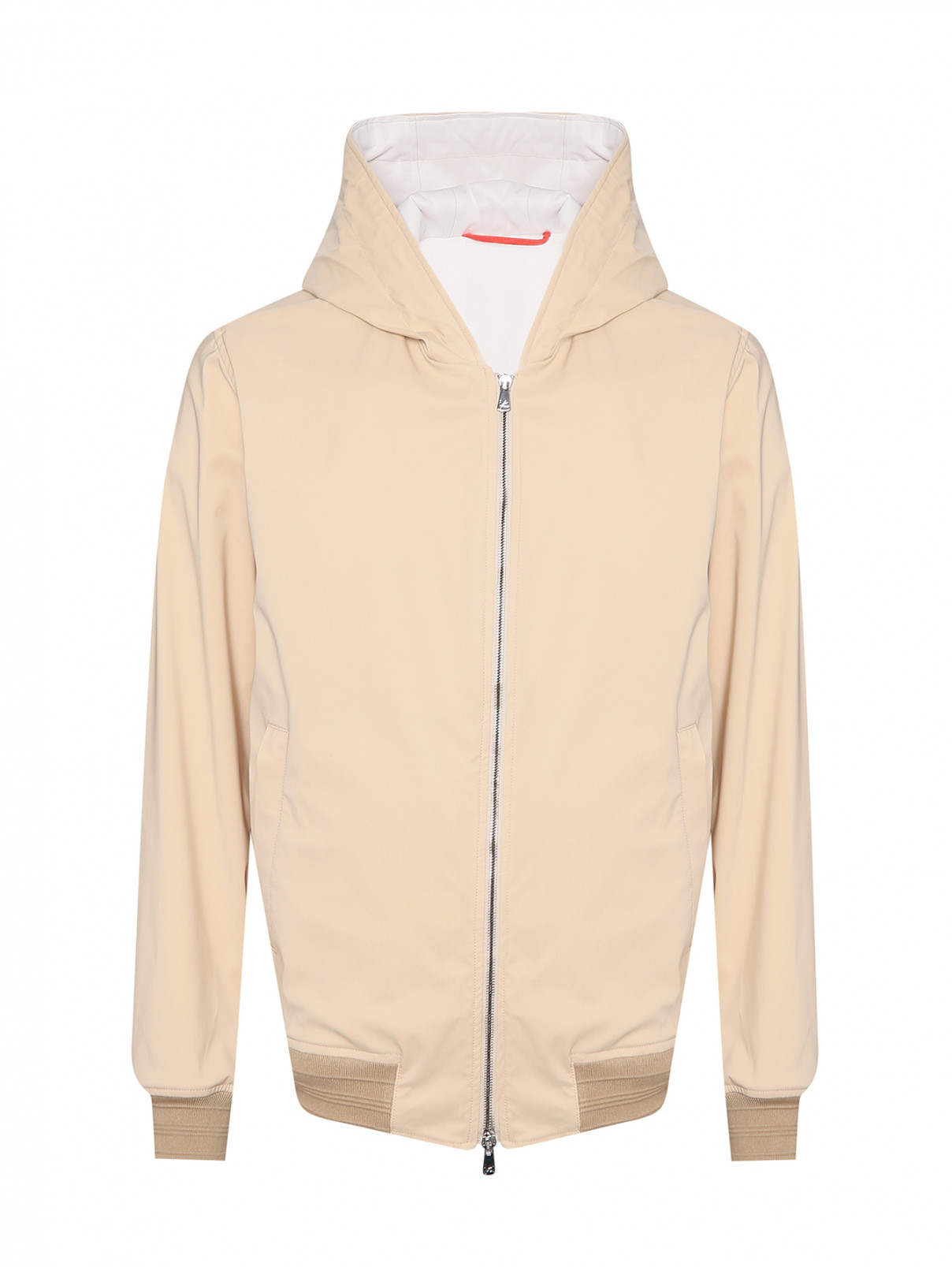 Куртка из смешанной шерсти  на молнии с капюшоном Isaia  –  Общий вид  – Цвет:  Бежевый