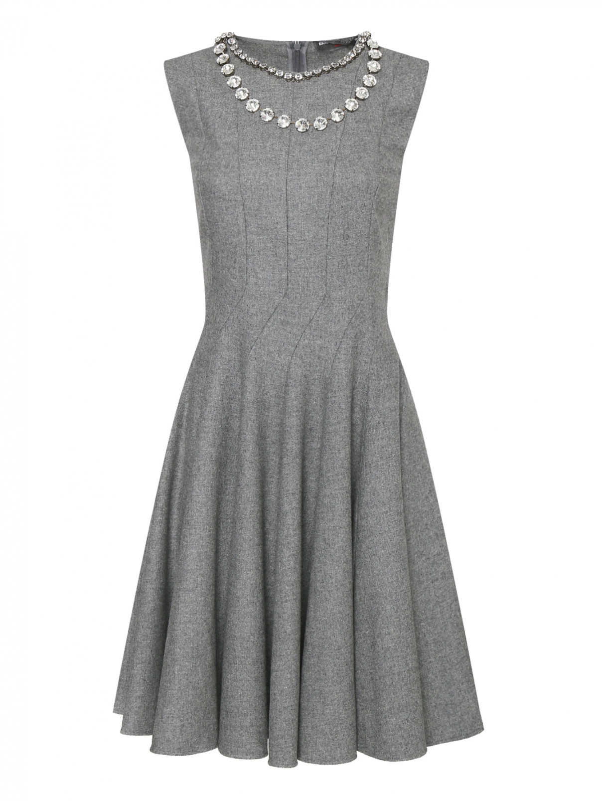 Шерстяное платье с аппликациями из камней  на воротнике Ermanno Scervino  –  Общий вид  – Цвет:  Серый