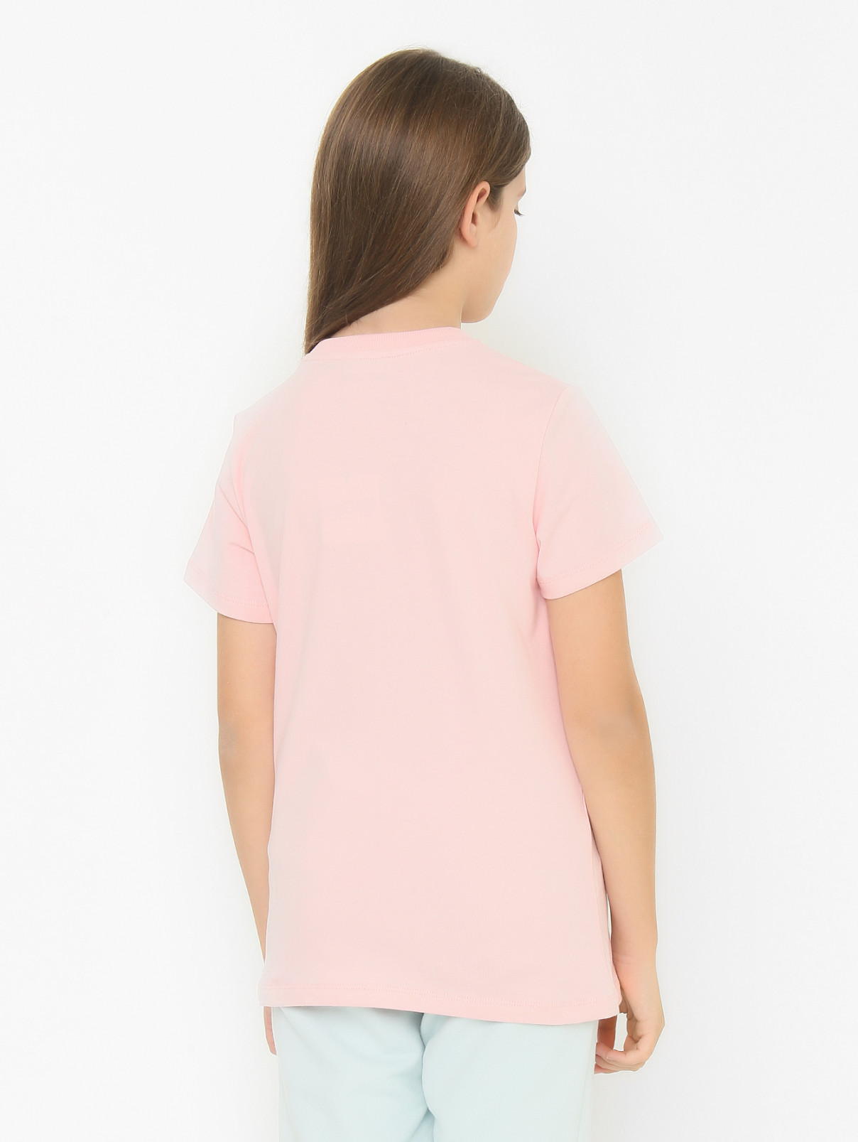 Трикотажная футболка с принтом Moschino  –  МодельВерхНиз1  – Цвет:  Розовый