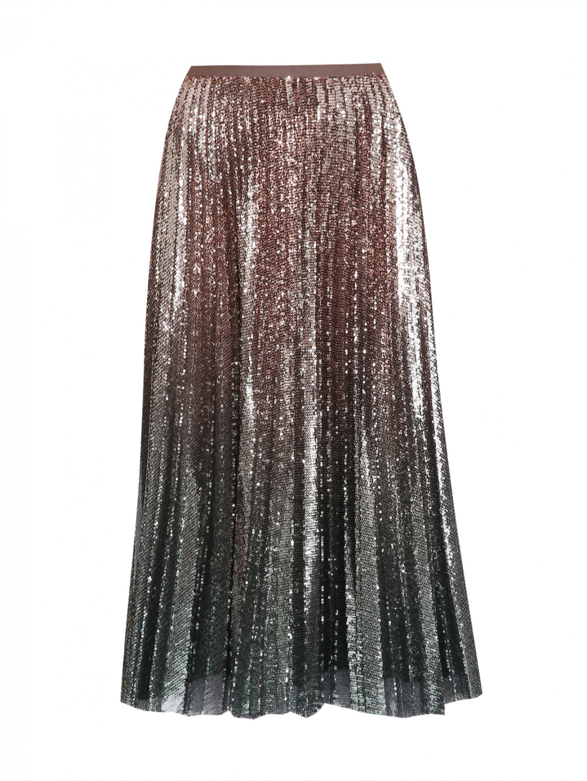 Плиссированная юбка на резинке в паетках Max Mara  –  Общий вид  – Цвет:  Золотой