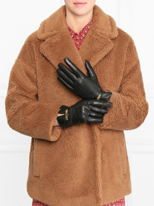 Перчатки из кожи с логотипом Moschino - МодельОбщийВид