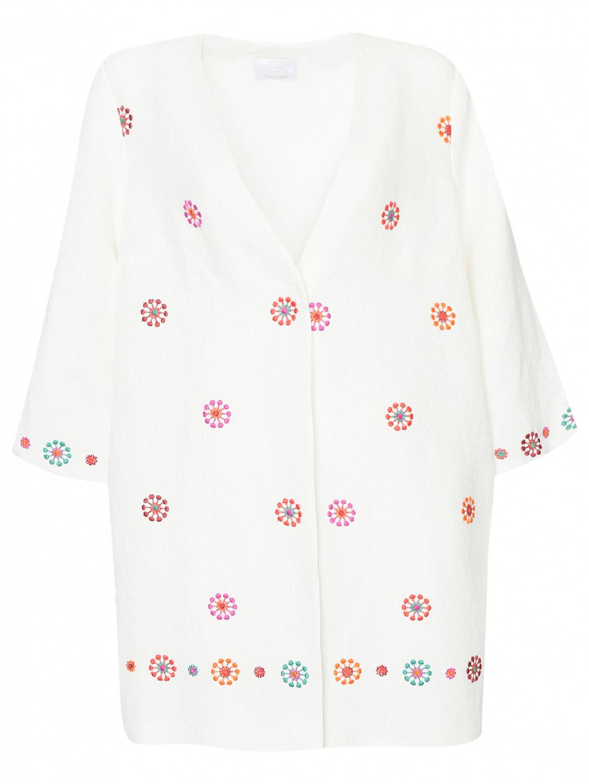 Легкое пальто из льна с вышивкой Marina Rinaldi  –  Общий вид  – Цвет:  Белый