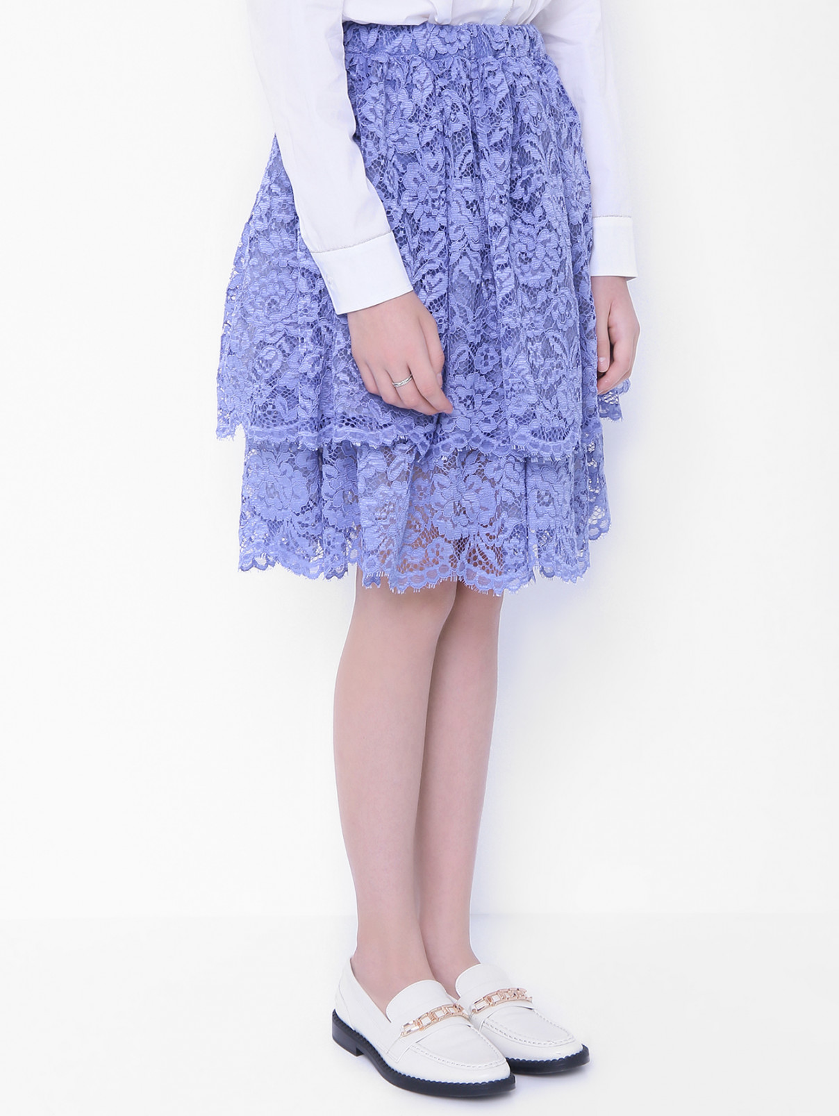 Двухъярусная юбка из кружева Ermanno Scervino Junior  –  МодельВерхНиз  – Цвет:  Синий