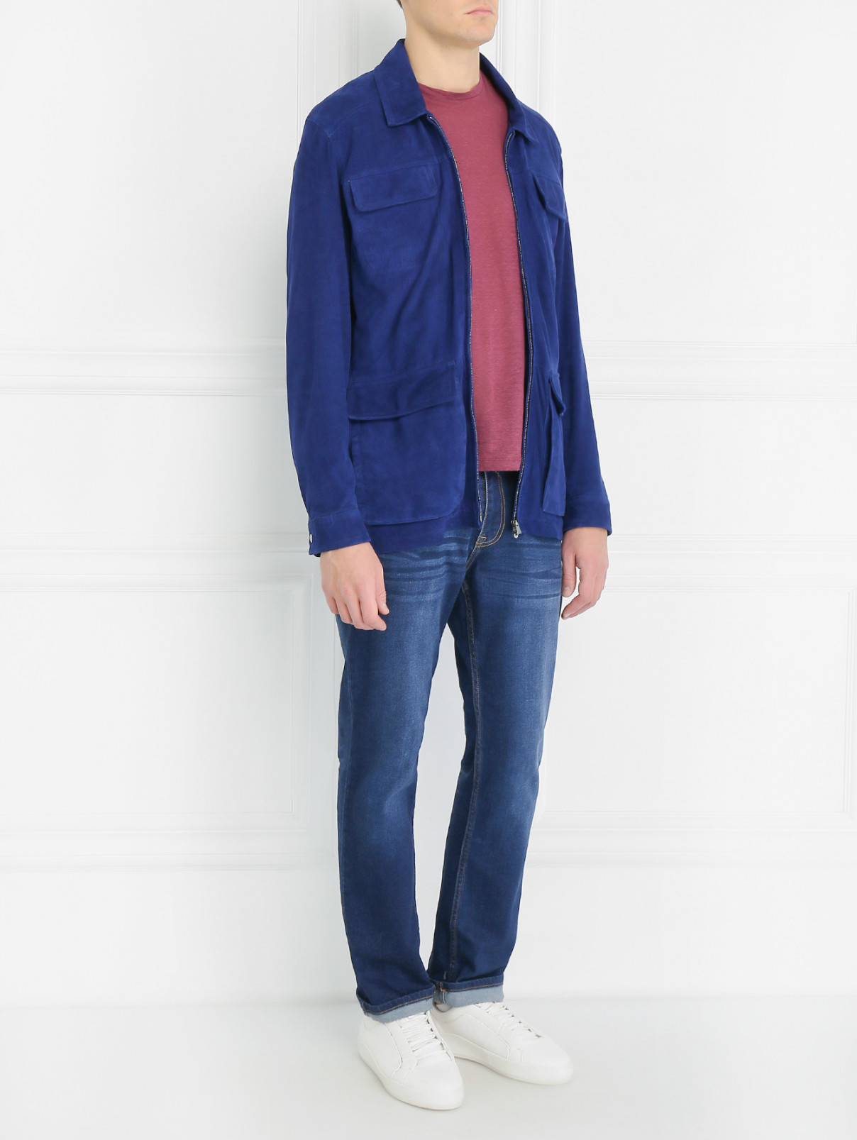 Куртка из кожи с нагрудными карманами Isaia  –  Модель Общий вид  – Цвет:  Синий