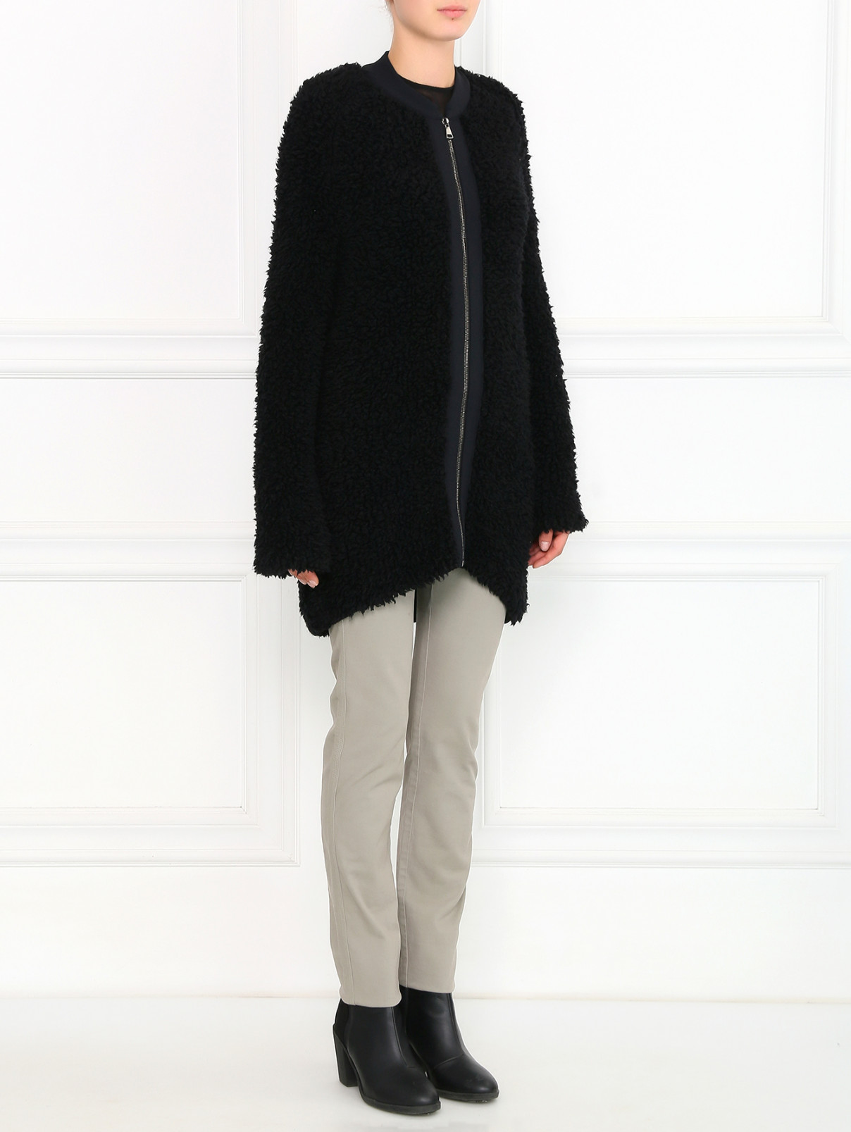 Пальто из шерсти на застежке-молнии Giamba  –  Модель Общий вид  – Цвет:  Черный