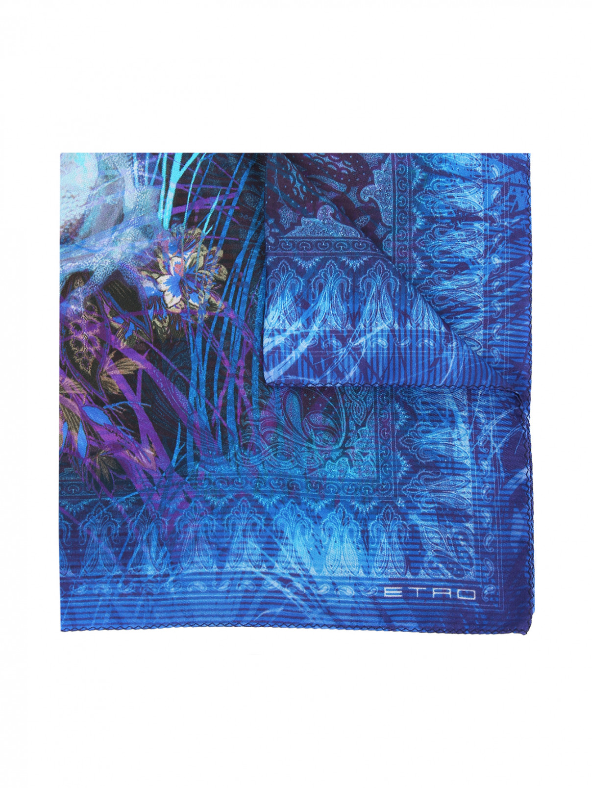 Платок из шелка с узором "пейсли" Etro  –  Общий вид  – Цвет:  Синий