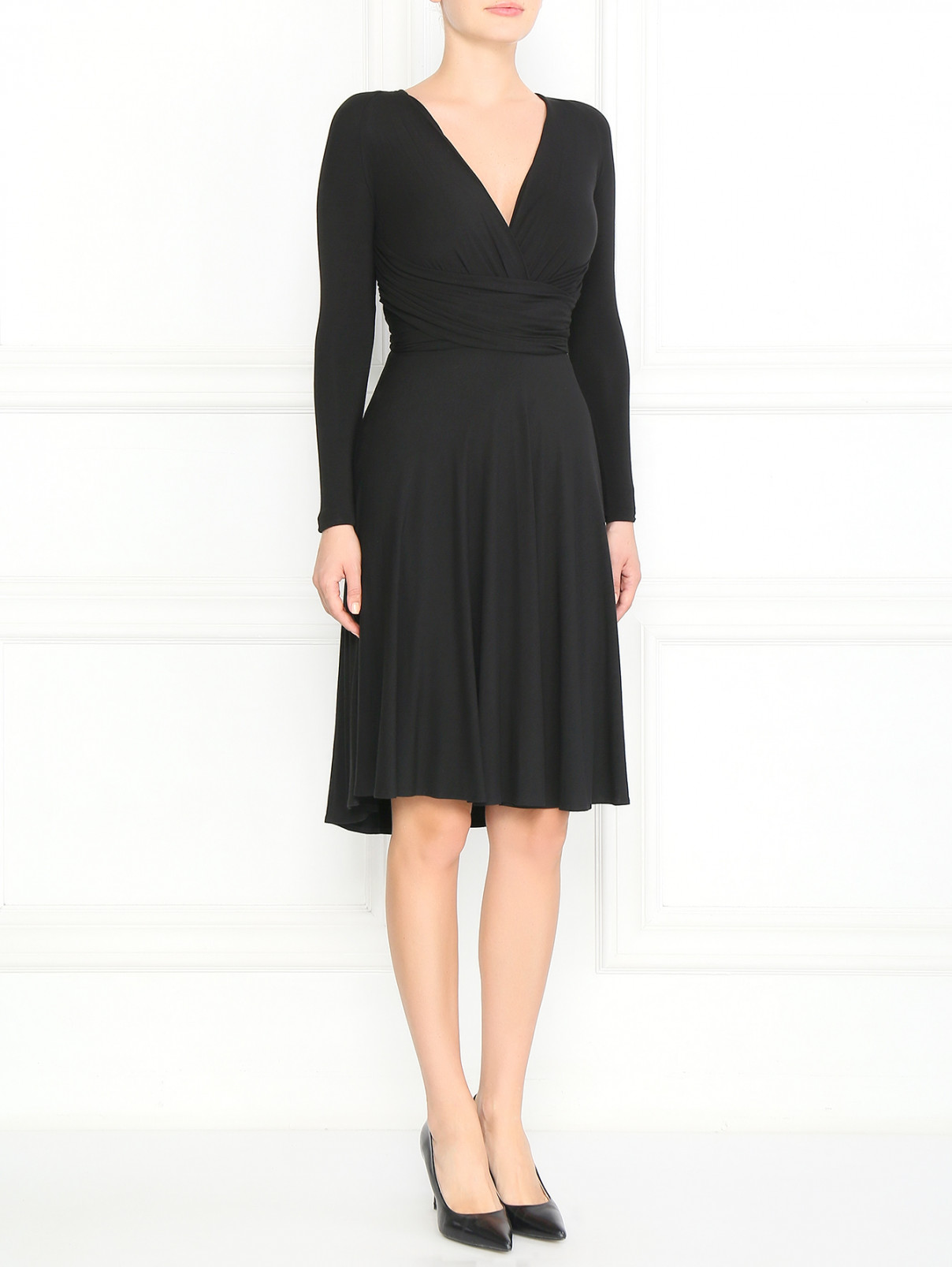 Платье c драпировкой и вставкой из кружева La Perla  –  Модель Общий вид  – Цвет:  Черный