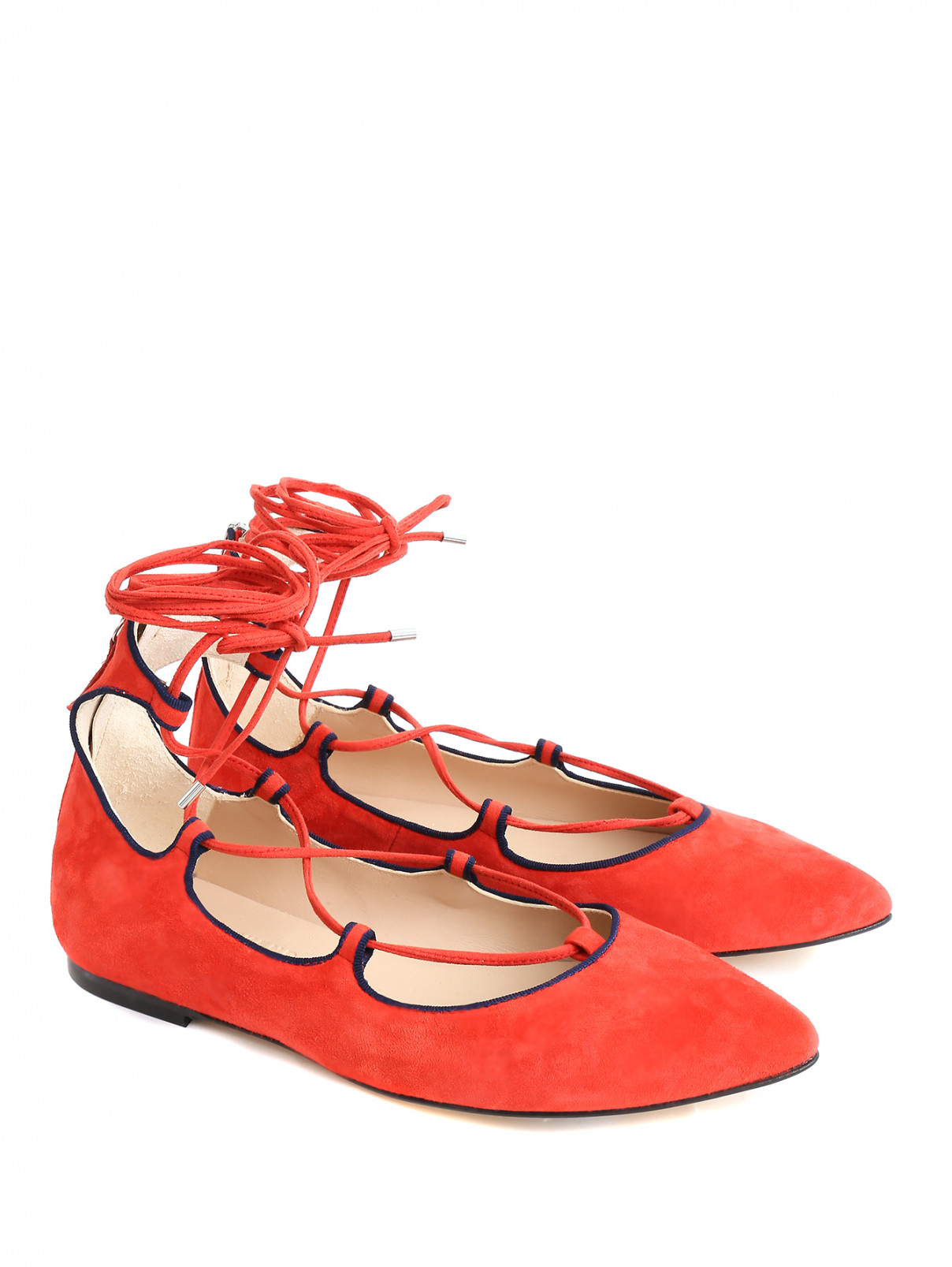 Туфли из замши на плоской подошве Weekend Max Mara  –  Общий вид  – Цвет:  Красный