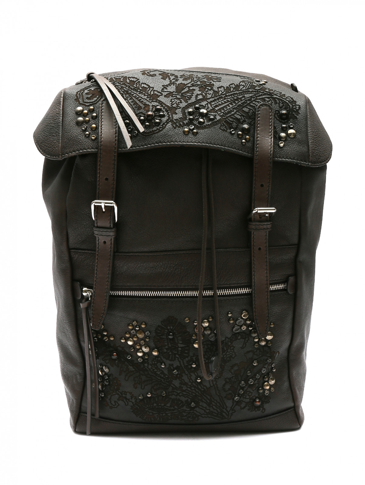 Рюкзак из кожи с рисунком Etro  –  Общий вид  – Цвет:  Коричневый