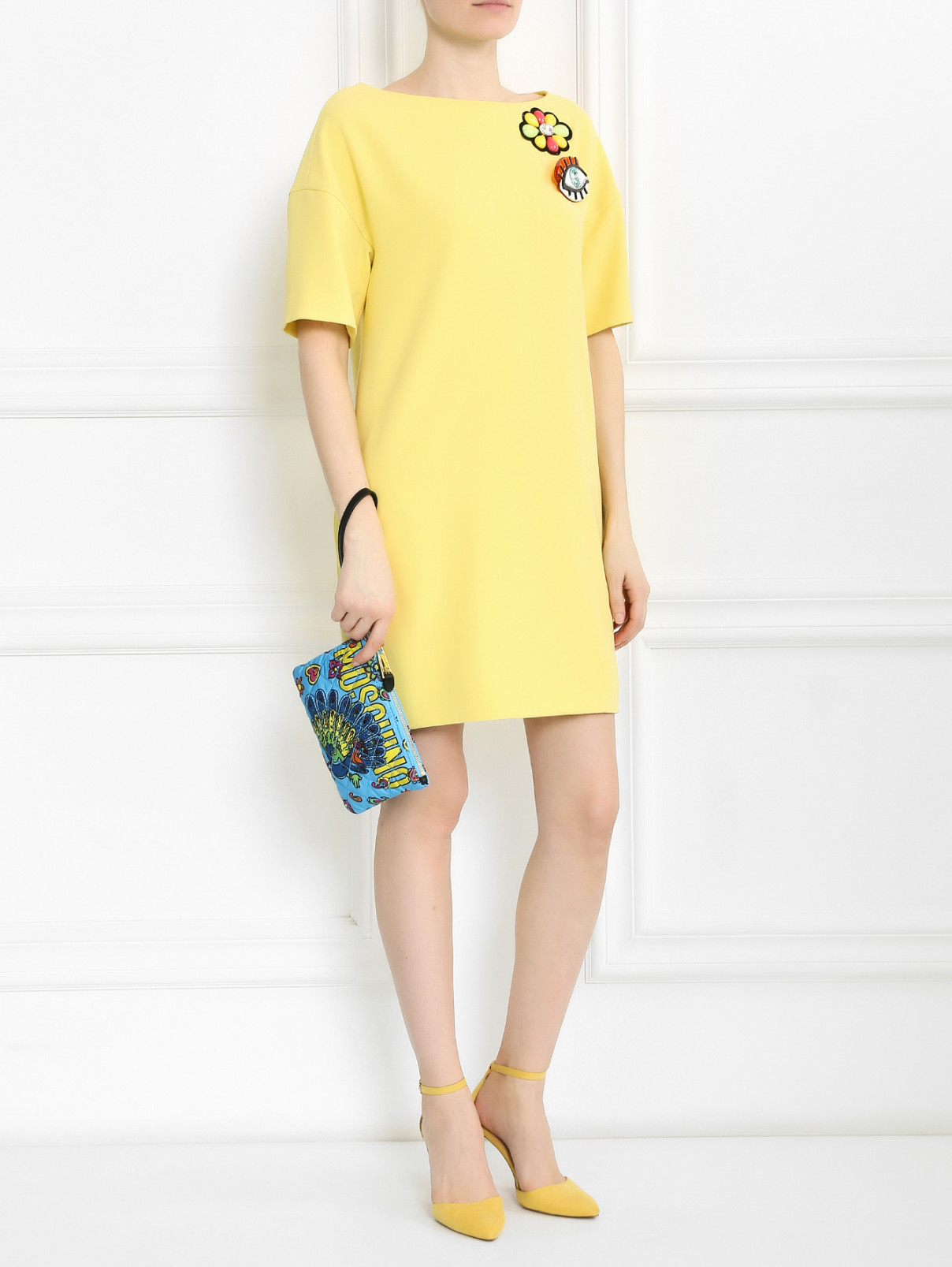Клатч с узором и золотой фурнитурой Moschino Couture  –  Модель Общий вид  – Цвет:  Синий