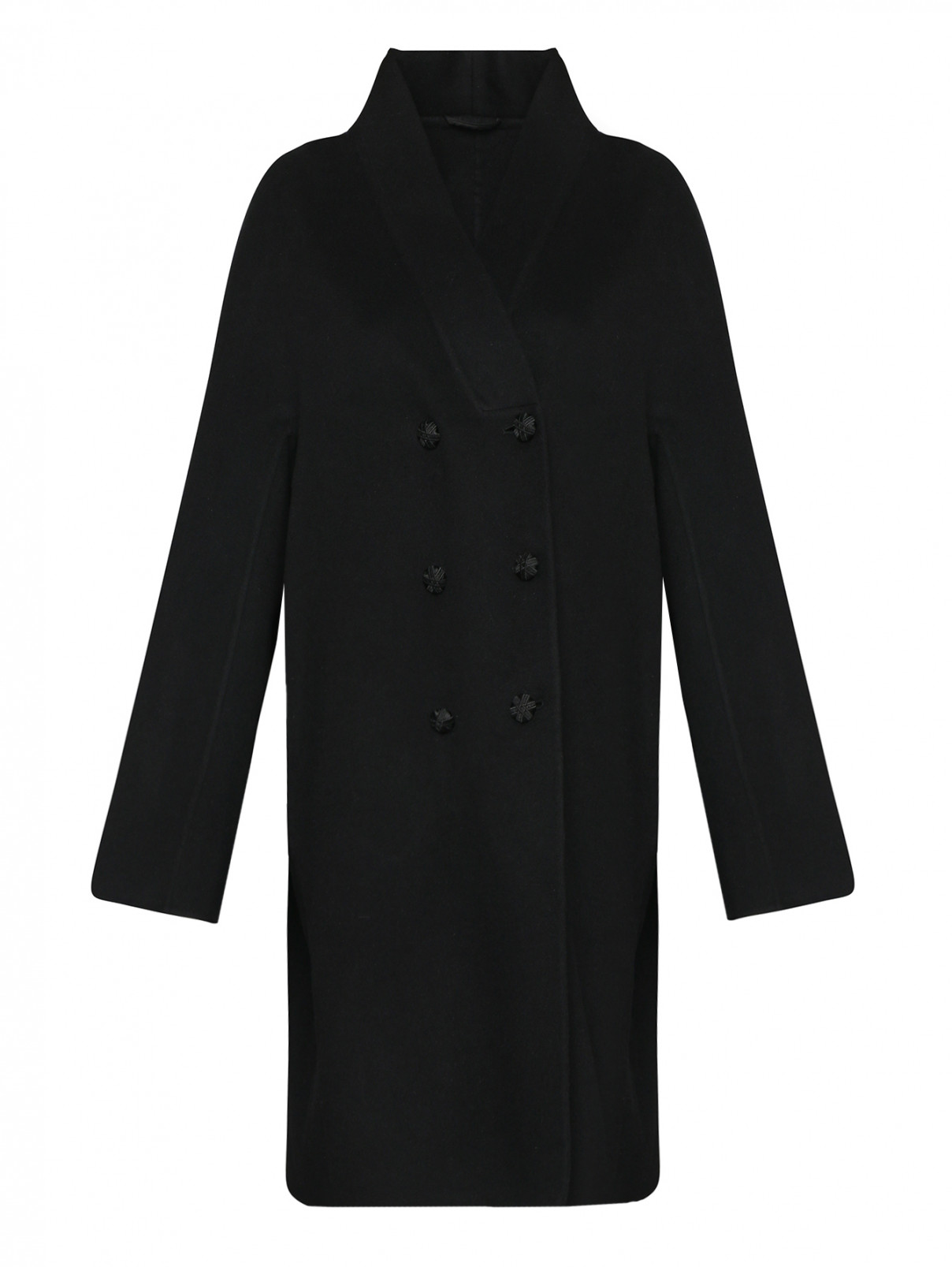 Пальто двубортное из шерсти Ermanno Scervino  –  Общий вид  – Цвет:  Черный