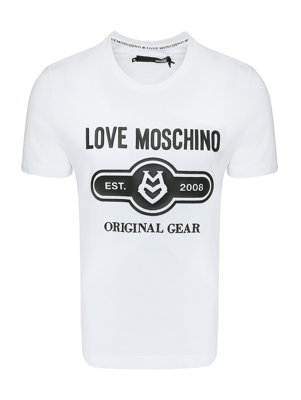 Футболка из хлопка с контрастным принтом Love Moschino  –  Общий вид  – Цвет:  Белый