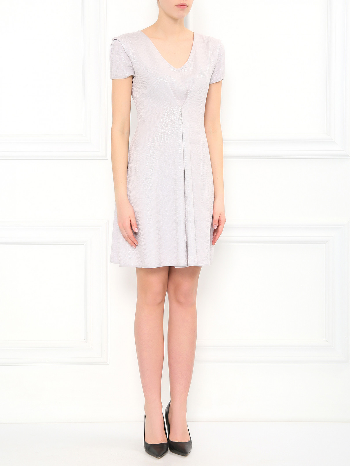 Платье из хлопка с вискозой с пуговицами на талии Emporio Armani  –  Модель Общий вид  – Цвет:  Серый