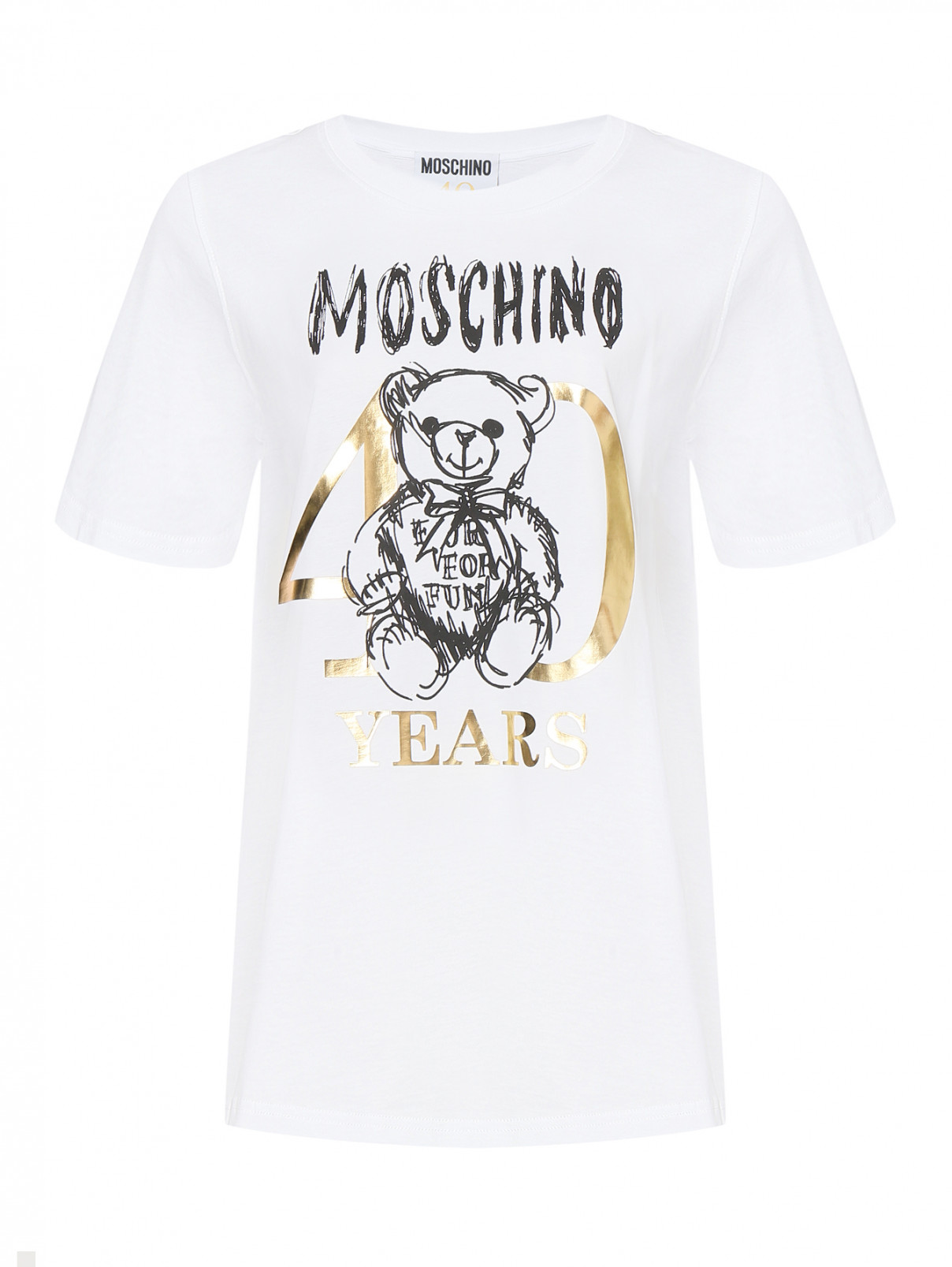 Удлиненная футболка с принтом Moschino  –  Общий вид  – Цвет:  Белый