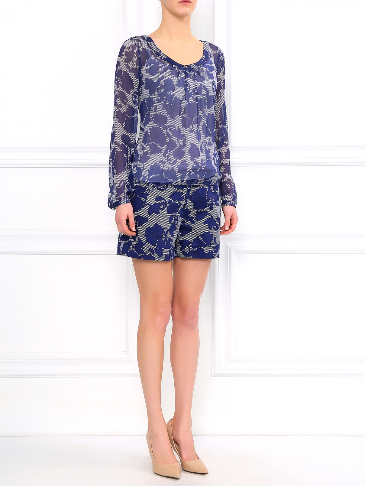 Шелковая блуза с подкладом Armani Jeans  –  Модель Общий вид  – Цвет:  Синий