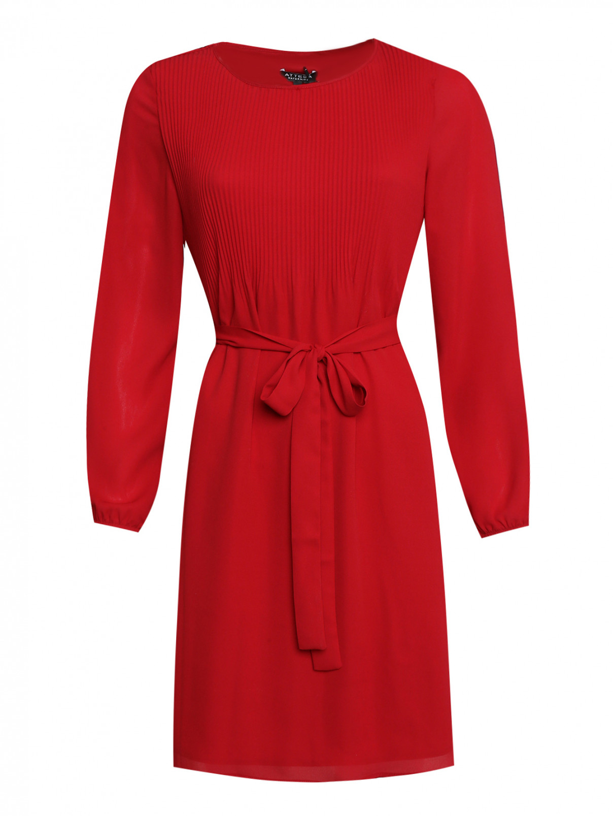 Платье однотонное с поясом Attesa  –  Общий вид  – Цвет:  Красный
