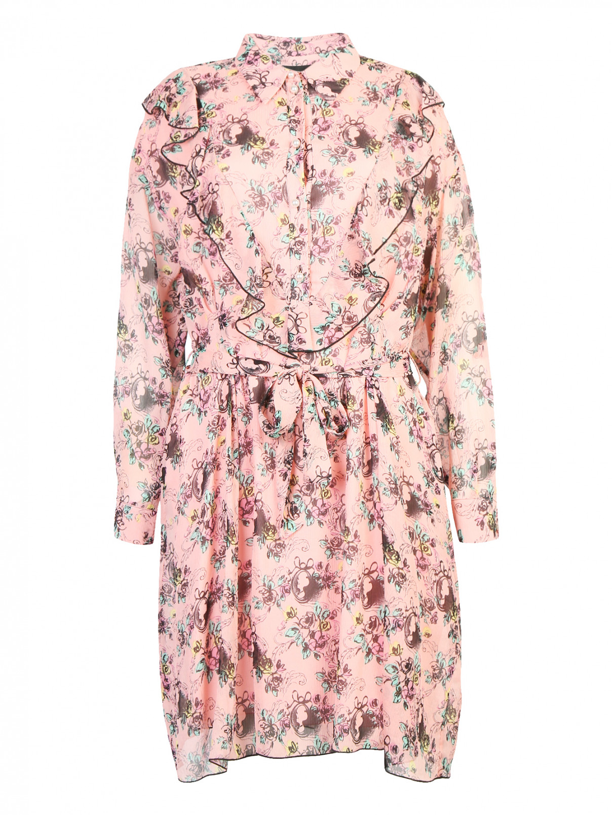 Платье из шелка свободного кроя с узором Moschino Boutique  –  Общий вид  – Цвет:  Розовый