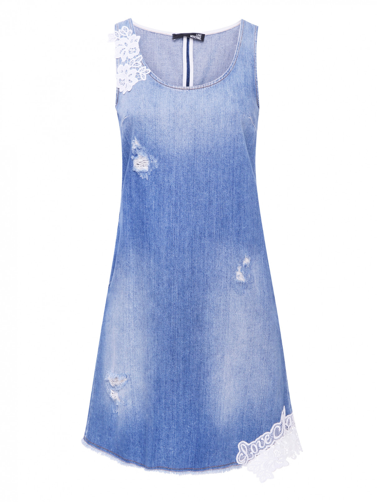 Сарафан из денима с кружевом Love Moschino  –  Общий вид  – Цвет:  Синий