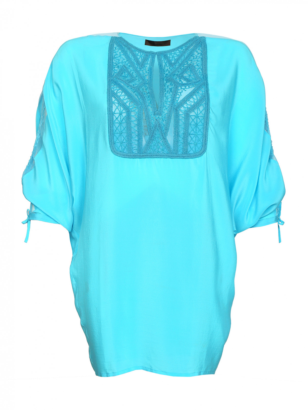 Блуза из шелка свободного кроя с вышивкой JO NO FUI  –  Общий вид  – Цвет:  Синий