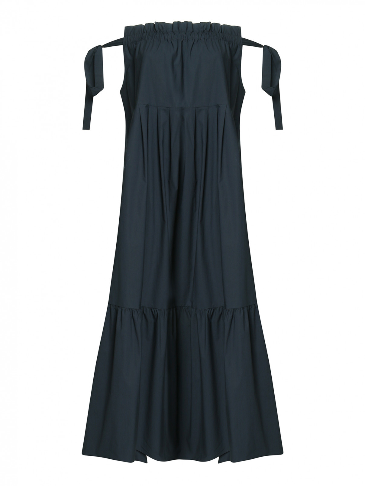 Платье из хлопка с воланом на завязках Weekend Max Mara  –  Общий вид  – Цвет:  Синий