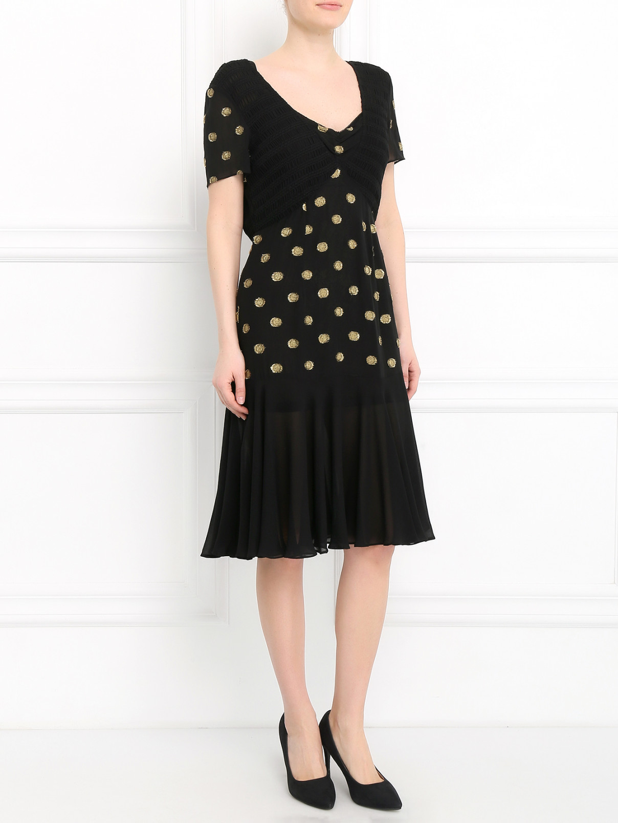 Платье из шелка с короткими рукавами Temperley London  –  Модель Общий вид  – Цвет:  Черный