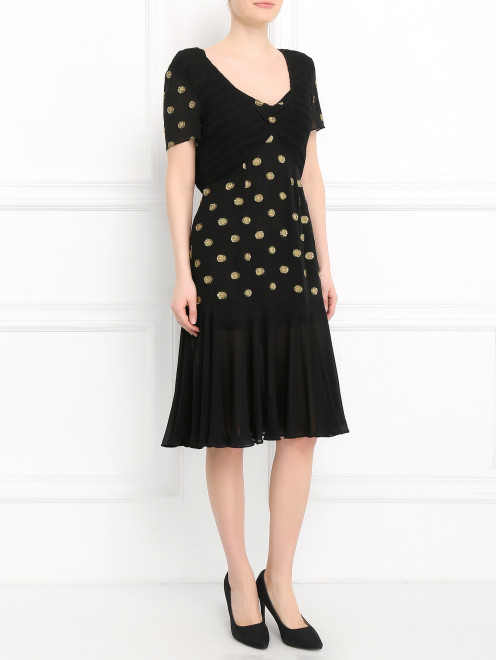 Платье из шелка с короткими рукавами  - Модель Общий вид