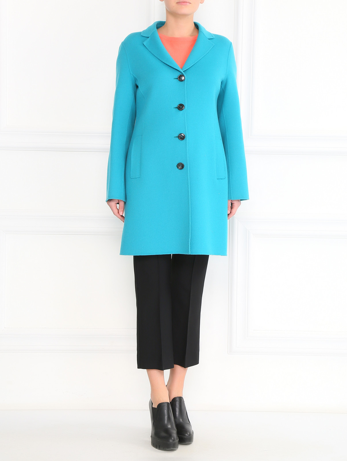 Классическое шерстяное пальто на пуговицах Weekend Max Mara  –  Модель Общий вид  – Цвет:  Зеленый