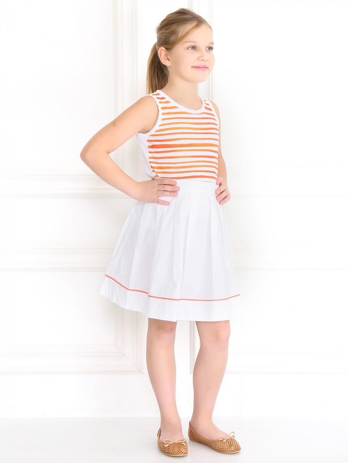 Хлопковая юбка с контрастной полоской Marni  –  Модель Общий вид  – Цвет:  Белый