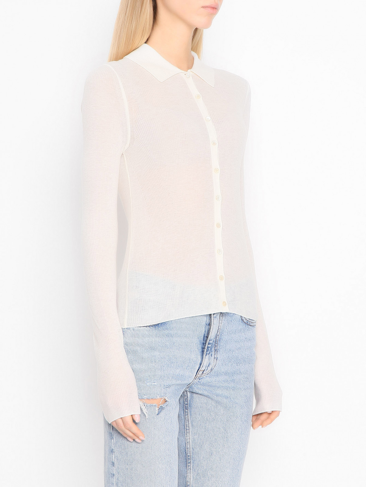 Кардиган из шерсти в рубчик Helmut Lang  –  МодельВерхНиз  – Цвет:  Белый