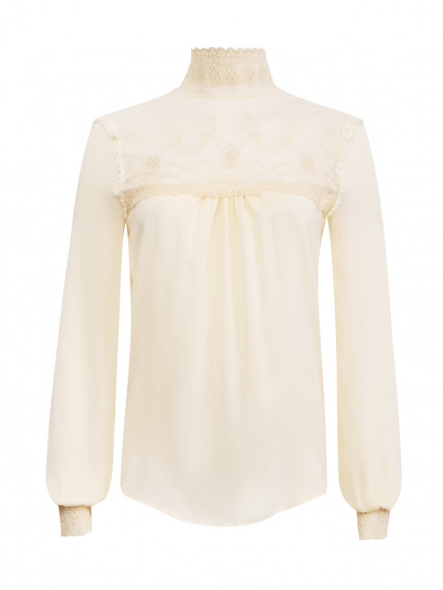 Блуза из шелка с кружевной вставкой - Общий вид