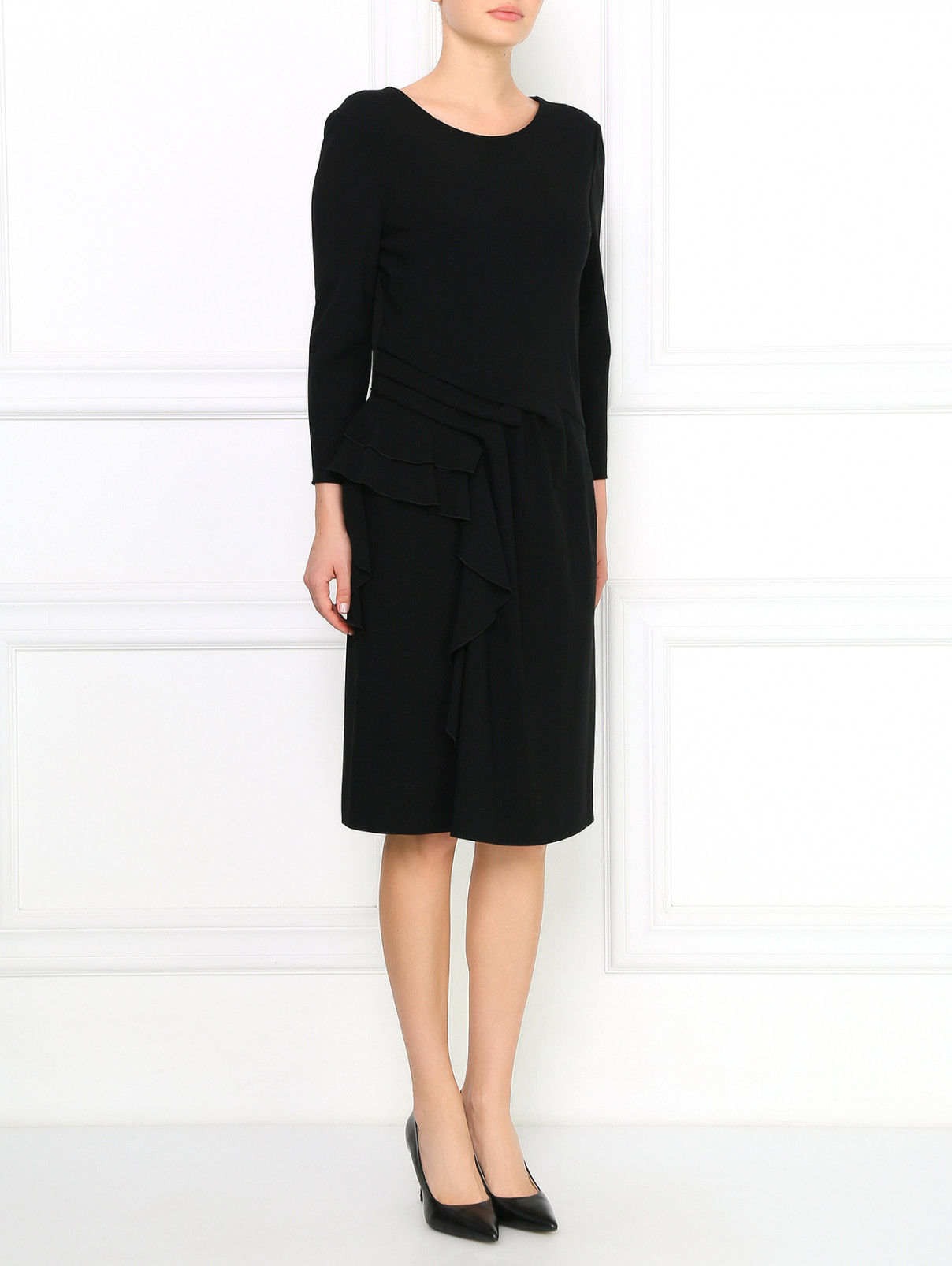 Платье прямого кроя с драпировкой Alberta Ferretti  –  Модель Общий вид  – Цвет:  Черный