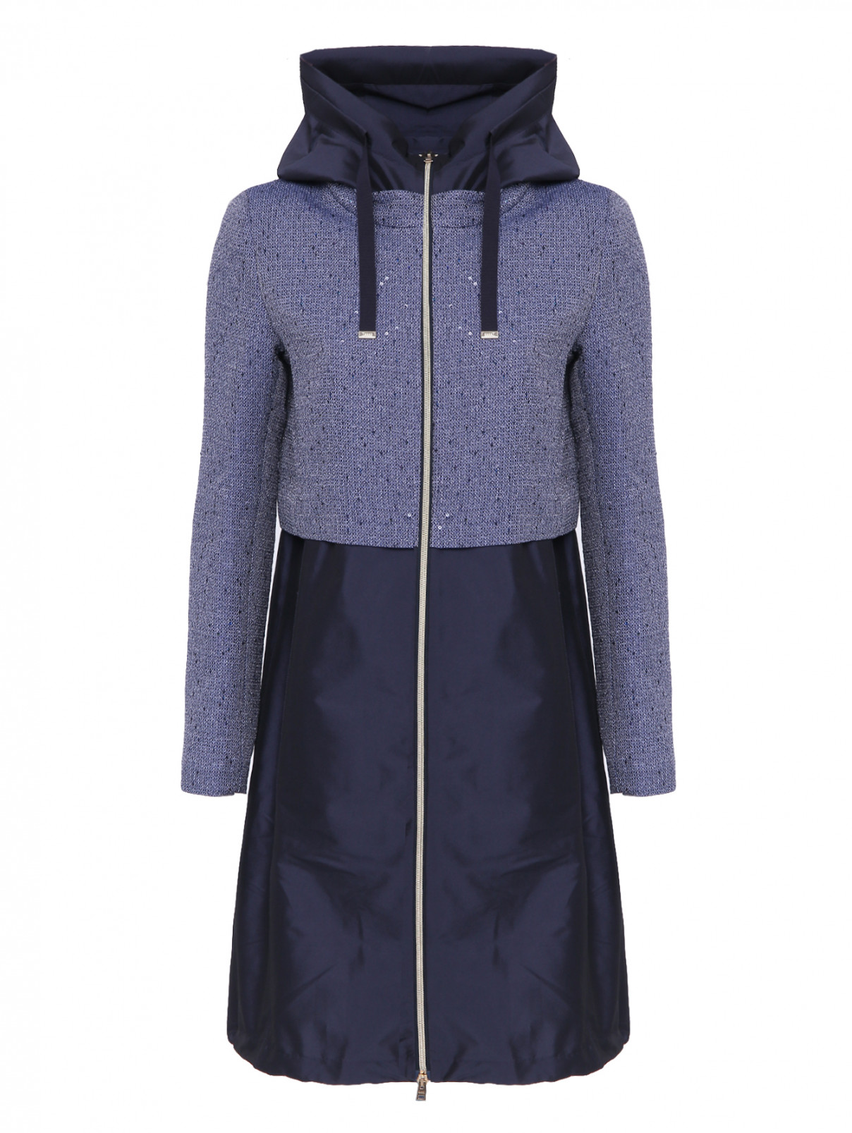 Пальто из комбинированной ткани на молнии Herno  –  Общий вид  – Цвет:  Синий