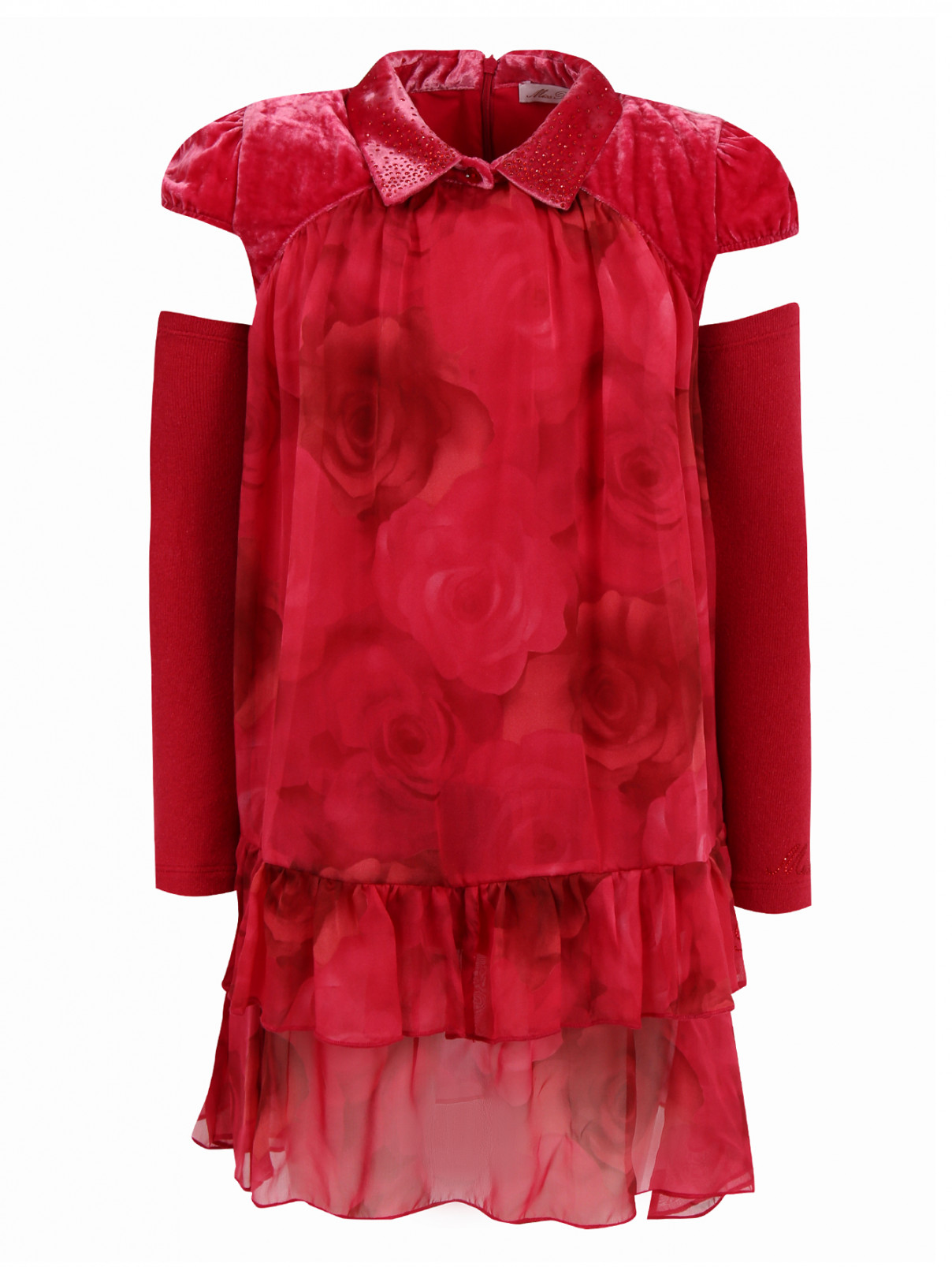 Платье из шелка  свободного кроя с рукавами в комплекте Miss Blumarine  –  Общий вид  – Цвет:  Розовый